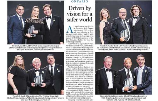 Globe and Mail article recognizing Graham and the other 2015 EY Entrepreneur of the Year winners.